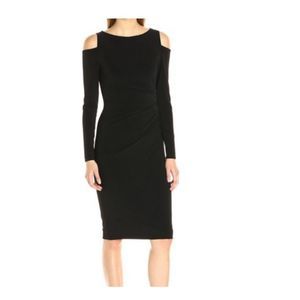 Rachel Roy cold shoulder lined ribbed dress